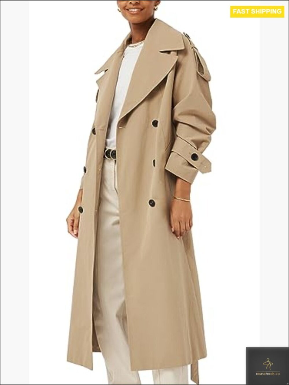 Oversized Long Trench Coat Double Breasted Windproof Overcoat with Belt - Picture 2 of 7